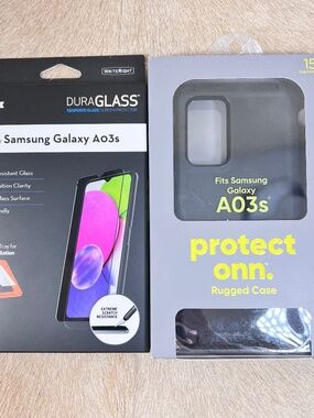 DuraGlass Screen Protector & onn. Rugged Phone Case for Samsung Galaxy A03s